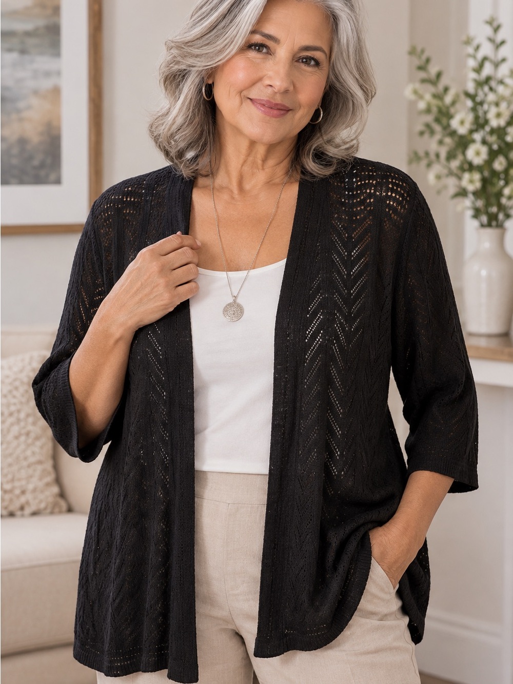 croft & barrow Black Open-Front Lightweight Women's Cardigan